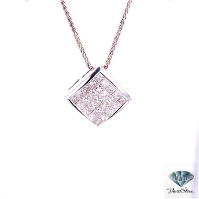 3.00 CT Square Princess Diamond Couture Necklace in 18kt White Gold.